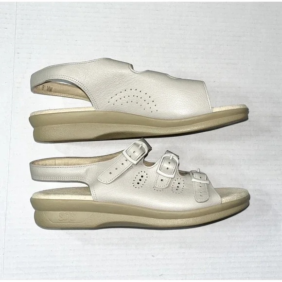 Sas Slingback Sandals Women's 8 WW Bone Trio ii Leather Comfort Walking Wide